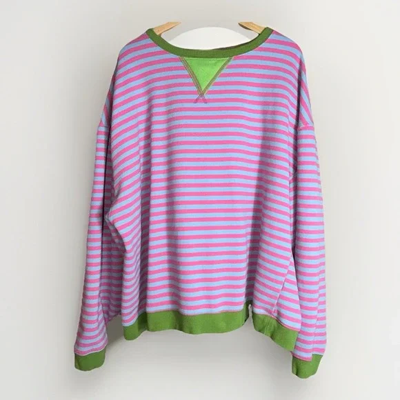 Natural Life Oversized Striped Crewneck Sweatshirt Cozy Boho Preppy L/XL - Picture 3 of 6